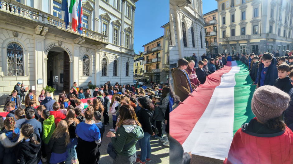 Domodossola, cento alunni cantano l’Inno di Mameli per l’Unità Nazionale